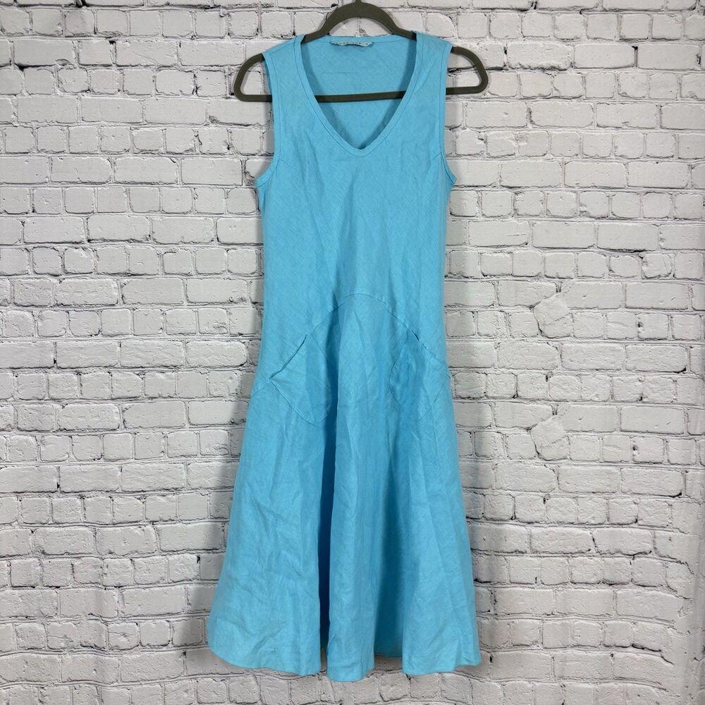 Luna Luz Ibiza Linen Short Tank Dress Blue Sleeveless S